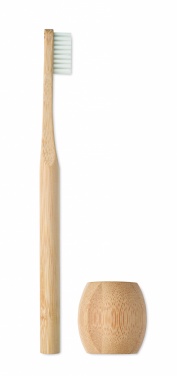 Logo trade promotional giveaways image of: Bamboo tooth brush with stand