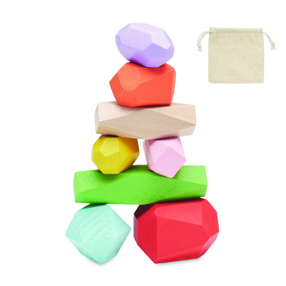 Logo trade promotional gift photo of: 8 stacking wood rocks in pouch