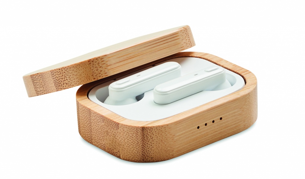 Logotrade corporate gift image of: TWS earbuds in bamboo case