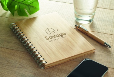 Logo trade promotional items image of: A5 ring bound Bamboo notebook