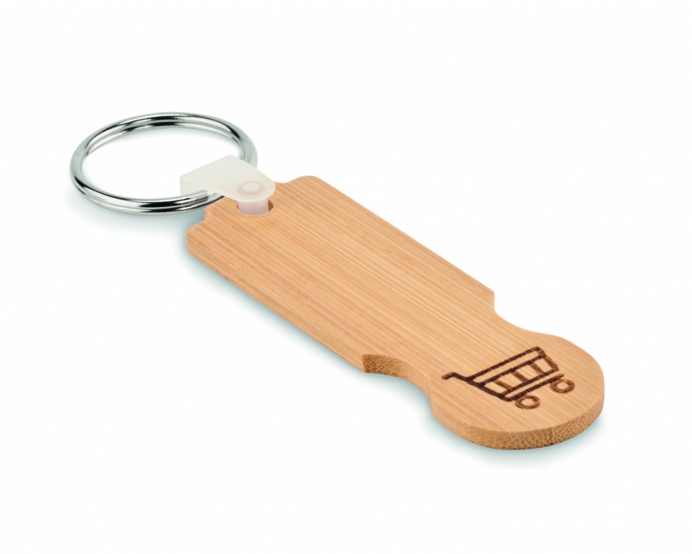 Logo trade promotional merchandise photo of: Bamboo euro token key ring Rauma