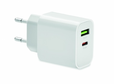 Logo trade advertising products image of: 18W 2 port USB charger EU plug