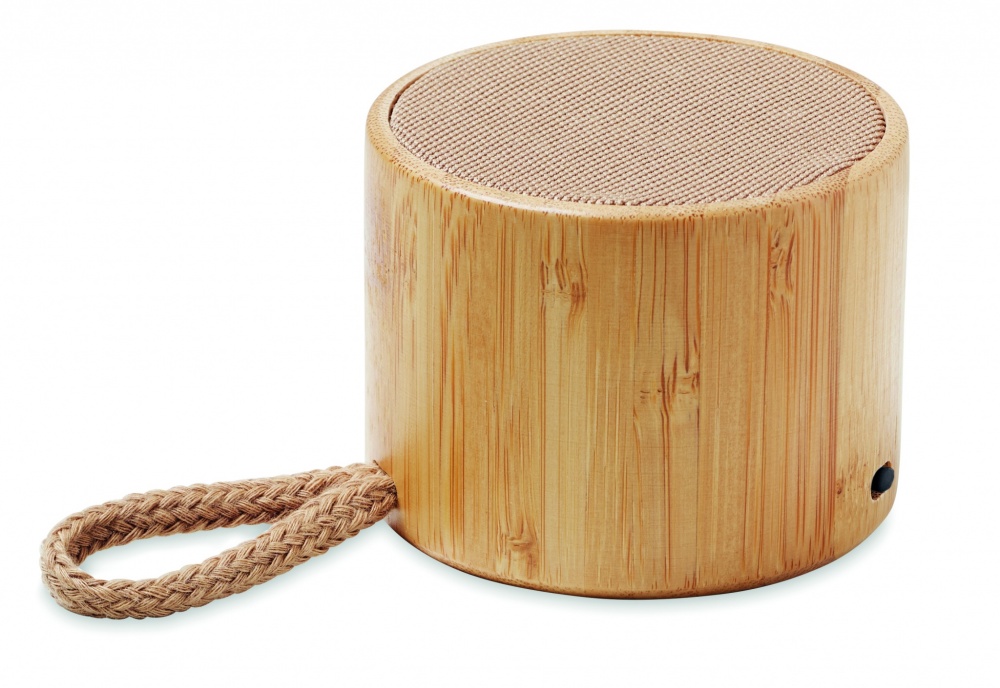 Logo trade promotional merchandise picture of: Round bamboo wireless speaker