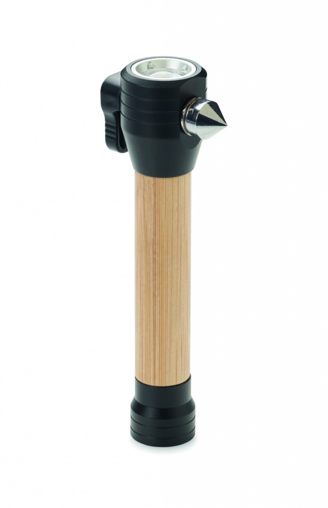 Logotrade business gift image of: 3-in-1 bamboo flashlight with an emergency hammer and seatbelt cutter