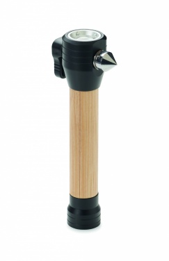 Logotrade promotional item picture of: 3-in-1 bamboo flashlight with an emergency hammer and seatbelt cutter