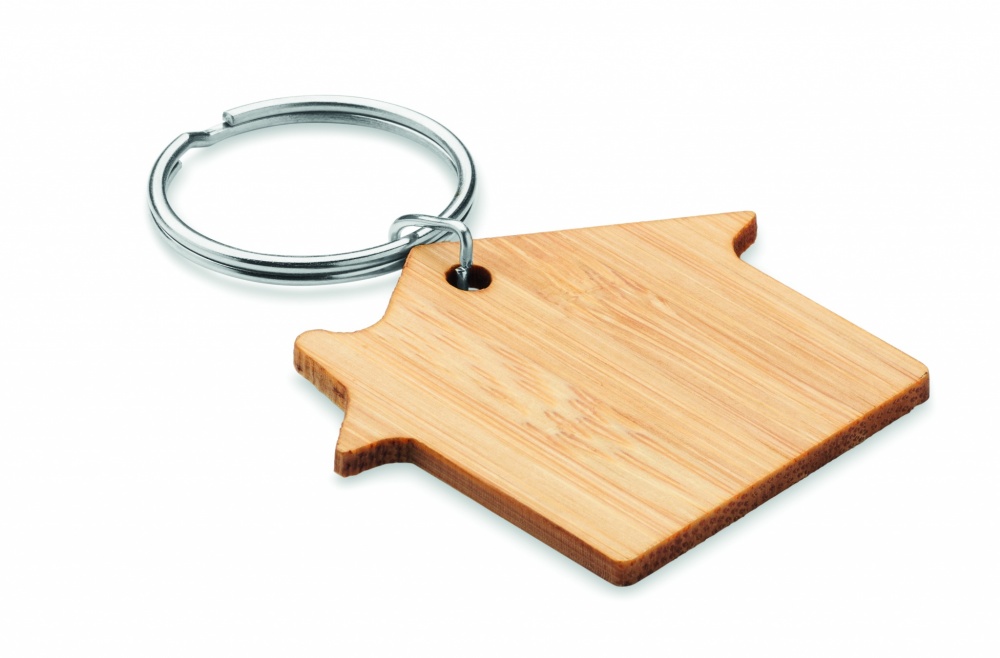 Logo trade promotional merchandise photo of: House shaped bamboo key ring Järvenpää