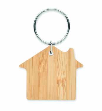 Logotrade advertising product image of: House shaped bamboo key ring Järvenpää