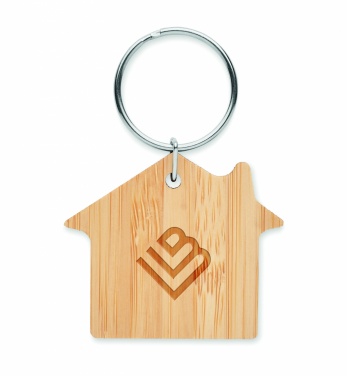 Logo trade promotional merchandise picture of: House shaped bamboo key ring Järvenpää