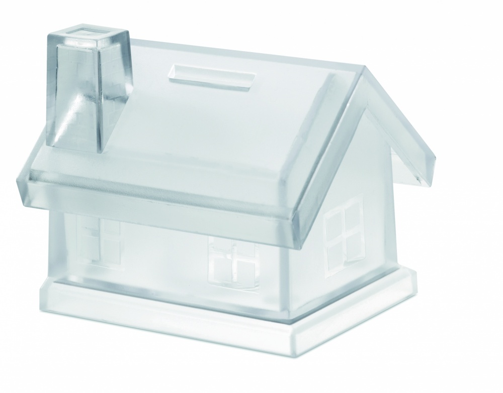 Logo trade promotional merchandise photo of: Plastic house coin bank