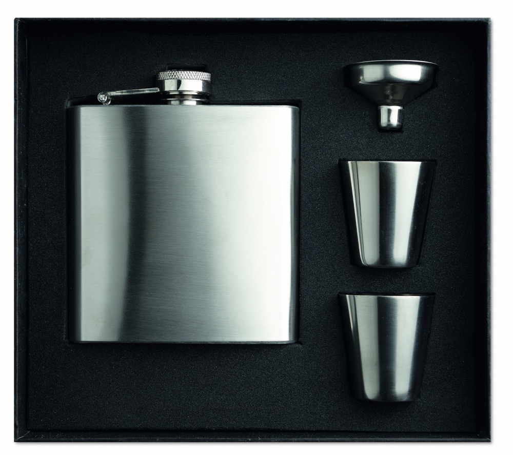 Logotrade promotional product picture of: Slim hip flask w 2 cups set