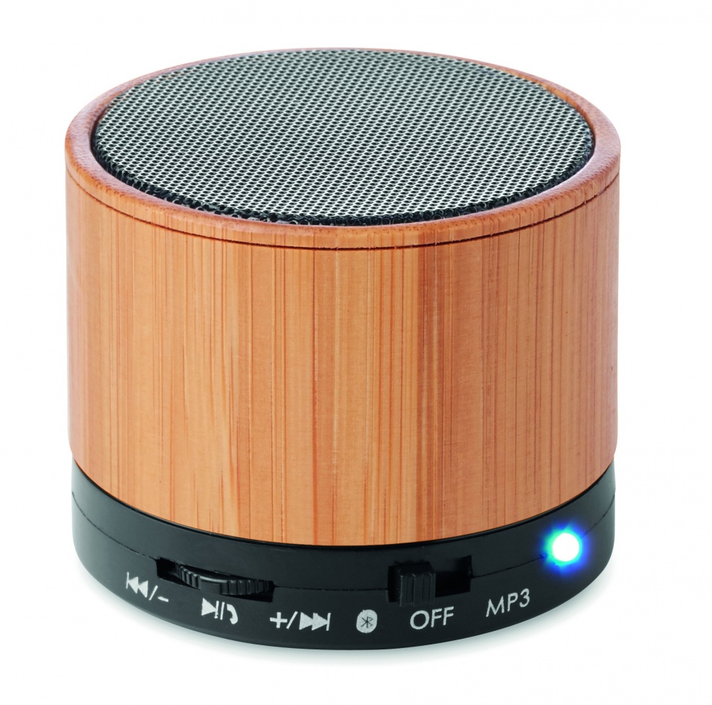 Logotrade promotional item picture of: Round Bamboo wireless speaker