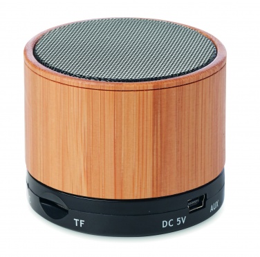 Logo trade corporate gift photo of: Round Bamboo wireless speaker