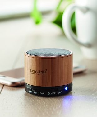 Logo trade promotional gift photo of: Round Bamboo wireless speaker