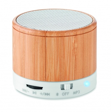 Logo trade promotional item photo of: Round Bamboo wireless speaker