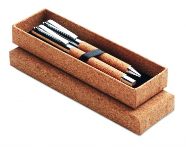 Logo trade corporate gifts image of: Metal Ball pen set in cork box