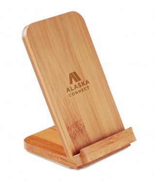 Logo trade promotional merchandise picture of: Bamboo wireless charge stand 5W WIRESTAND