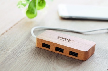 Logo trade promotional gifts picture of: Bamboo USB 3 ports hub