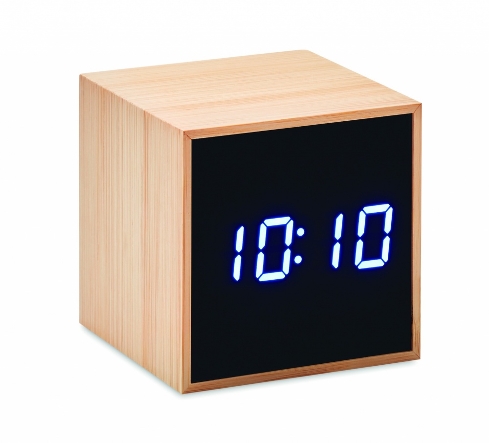 Logo trade advertising product photo of: LED alarm clock bamboo casing Dortmund