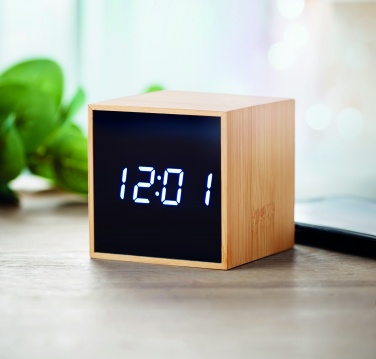 Logo trade promotional items image of: LED alarm clock bamboo casing Dortmund