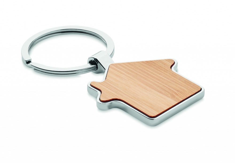 Logo trade promotional giveaways picture of: House key ring metal bamboo NORDIC