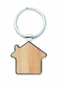 Logo trade business gifts image of: House key ring metal bamboo NORDIC