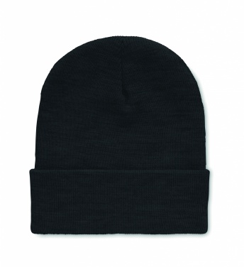 Logo trade promotional giveaways image of: Beanie in RPET with cuff