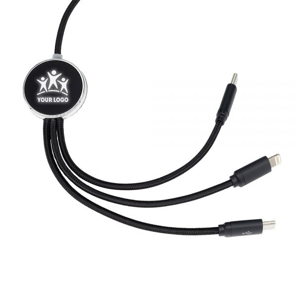 Logo trade business gift photo of: 3in1 long cable with elighted logo for engraving, W201TG