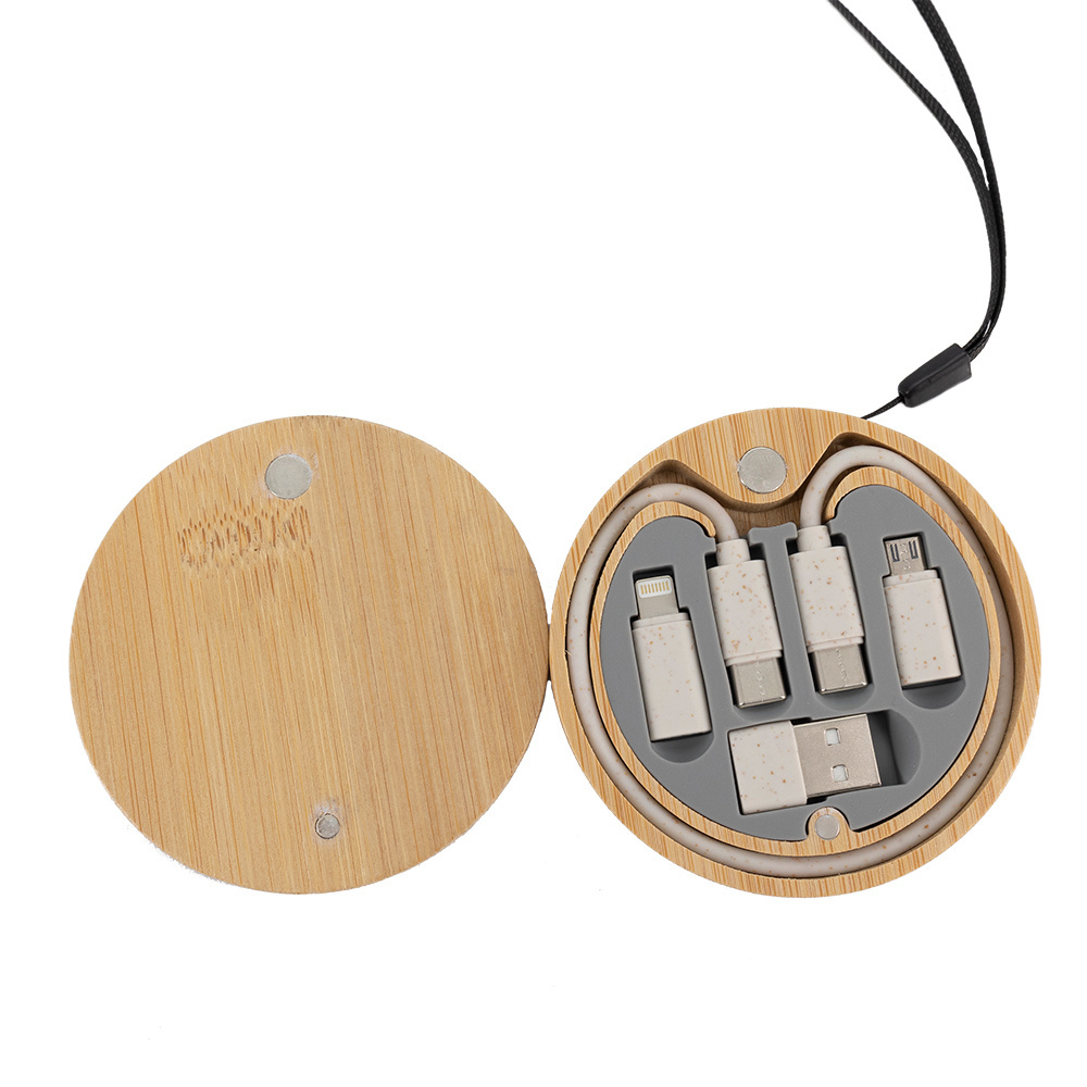 Logo trade advertising product photo of: 4in1 cable in wooden case, LH-ZM01