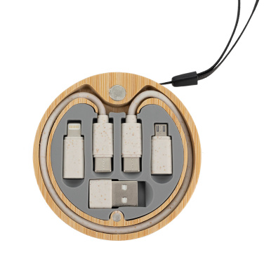 Logo trade business gifts image of: 4in1 cable in wooden case, LH-ZM01