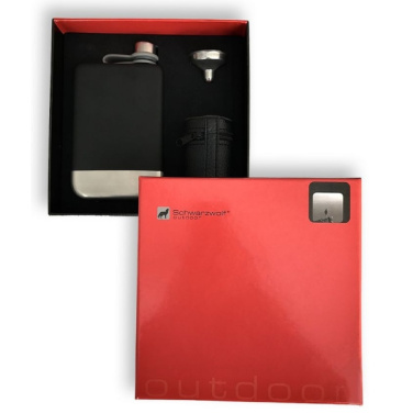 Logo trade promotional giveaways picture of: Hip flask set TAHAT Schwarzwolf