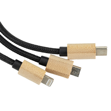 Logo trade promotional giveaway photo of: 3-in-1 cable with elighted logo in a wooden casing, LH-ZMU06