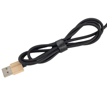 Logo trade business gifts image of: 3-in-1 cable with elighted logo in a wooden casing, LH-ZMU06