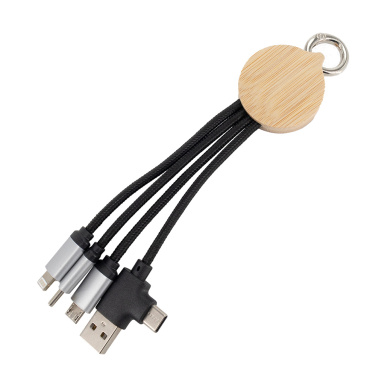 Logo trade promotional gifts picture of: 4-in-1 cable with elighted logo in a wooden casing, LH-ZMU05