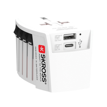 Logo trade promotional giveaways picture of: SKROSS World Travel Adapter MUV 2-pole with USB A and C