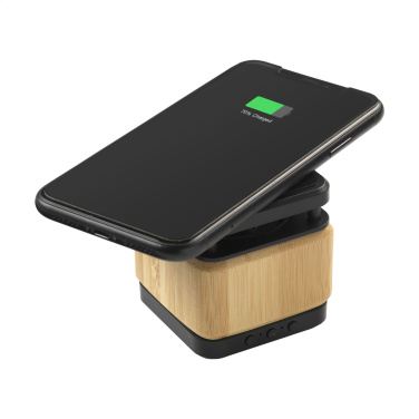 Logo trade promotional products image of: Bamboo Block Speaker with wireless charger