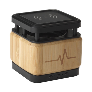 Logo trade advertising products image of: Bamboo Block Speaker with wireless charger