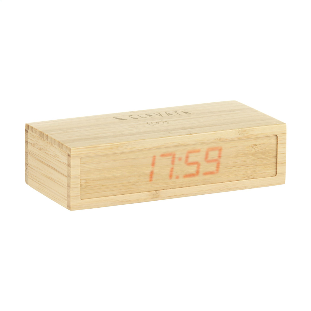 Logo trade corporate gift photo of: Bamboo Alarm Clock with Wireless Charger