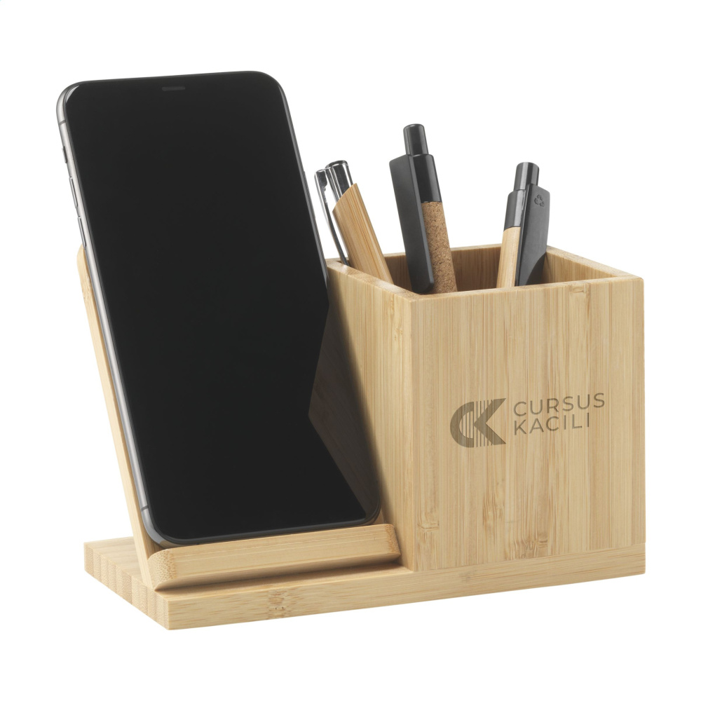 Logo trade promotional merchandise photo of: Bamboo Boss 15W charger/pen holder