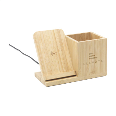 Logotrade promotional item image of: Bamboo Boss 15W charger/pen holder