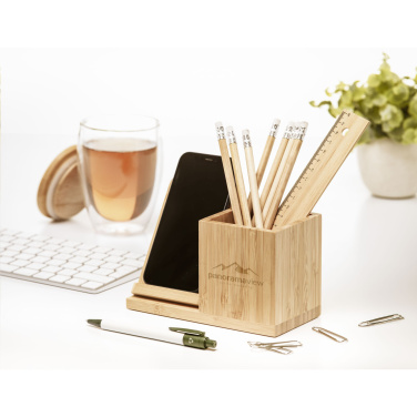 Logotrade business gift image of: Bamboo Boss 15W charger/pen holder