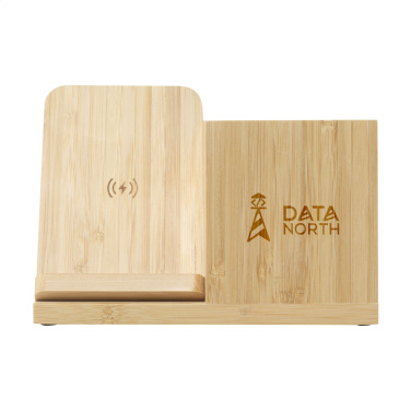 Logo trade corporate gifts image of: Bamboo Boss 15W charger/pen holder