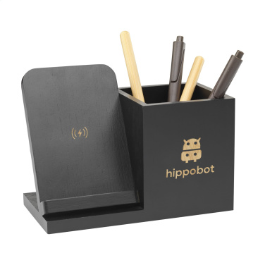 Logo trade promotional items image of: Bamboo Boss 15W charger/pen holder