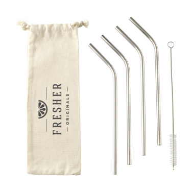 Logo trade promotional gifts image of: ECO RVS 4 pieces ECO Straw Set stainless-steel straws