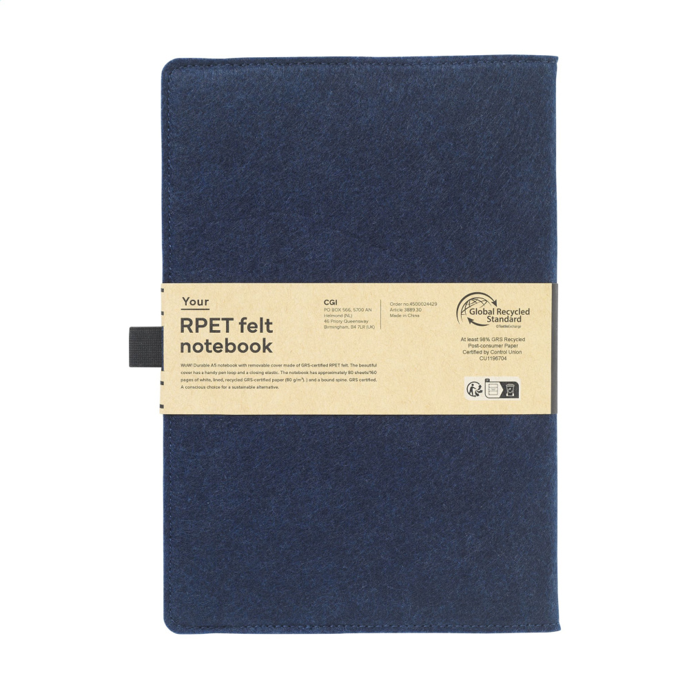 Logo trade advertising product photo of: Felty GRS RPET Paper Notebook A5