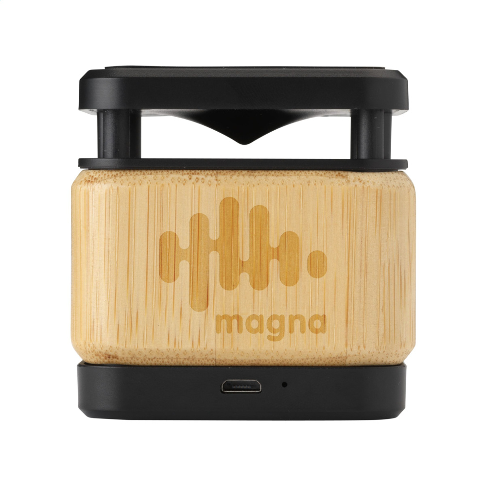 Logotrade corporate gift image of: Bamboo Block Speaker with wireless charger