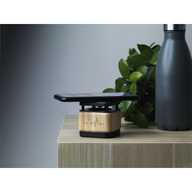 Logo trade promotional products image of: Bamboo Block Speaker with wireless charger