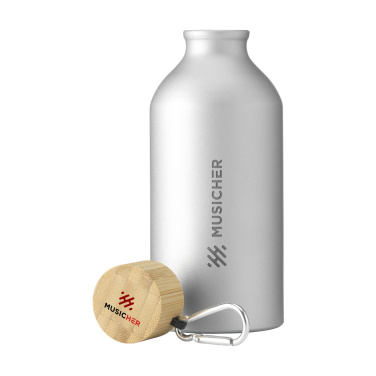 Logo trade business gifts image of: AluBamboo GRS Recycled Alu 500 ml water bottle