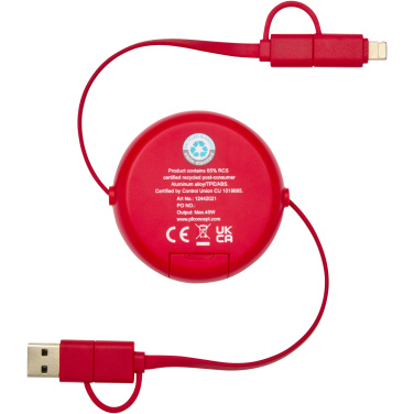 Logo trade promotional merchandise photo of: Alasia 5-in-1 100 cm recycled plastic and aluminium retractable data sync and 45W fast charge cable