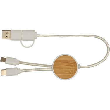 Logo trade promotional merchandise picture of: Chechia 5-in-1 recycled plastic 30 cm data sync and 27W fast charge cable with bamboo details