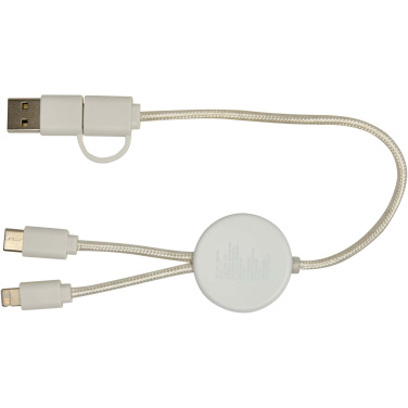 Logo trade advertising product photo of: Chechia 5-in-1 recycled plastic 30 cm data sync and 27W fast charge cable with bamboo details